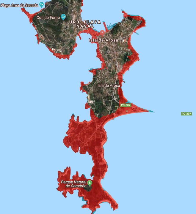 Illa de Arousa asolagada cambio climático en imaxe de Climate Central