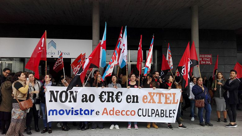 Unha pasada manifestación en 2016 de traballadores de Extel nunha foto da CIG