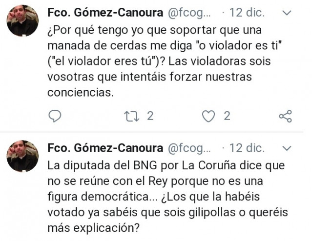 Tuits do párroco de Zas, Francisco Gómez-Canoura, nos que chama 