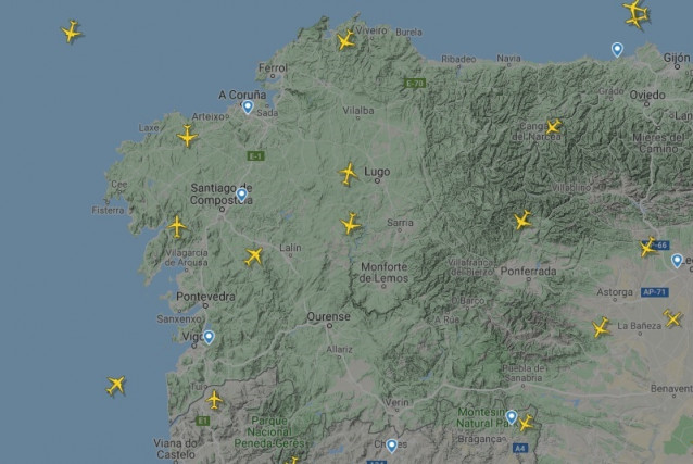 Situación da circulación do espazo aéreo por Galicia