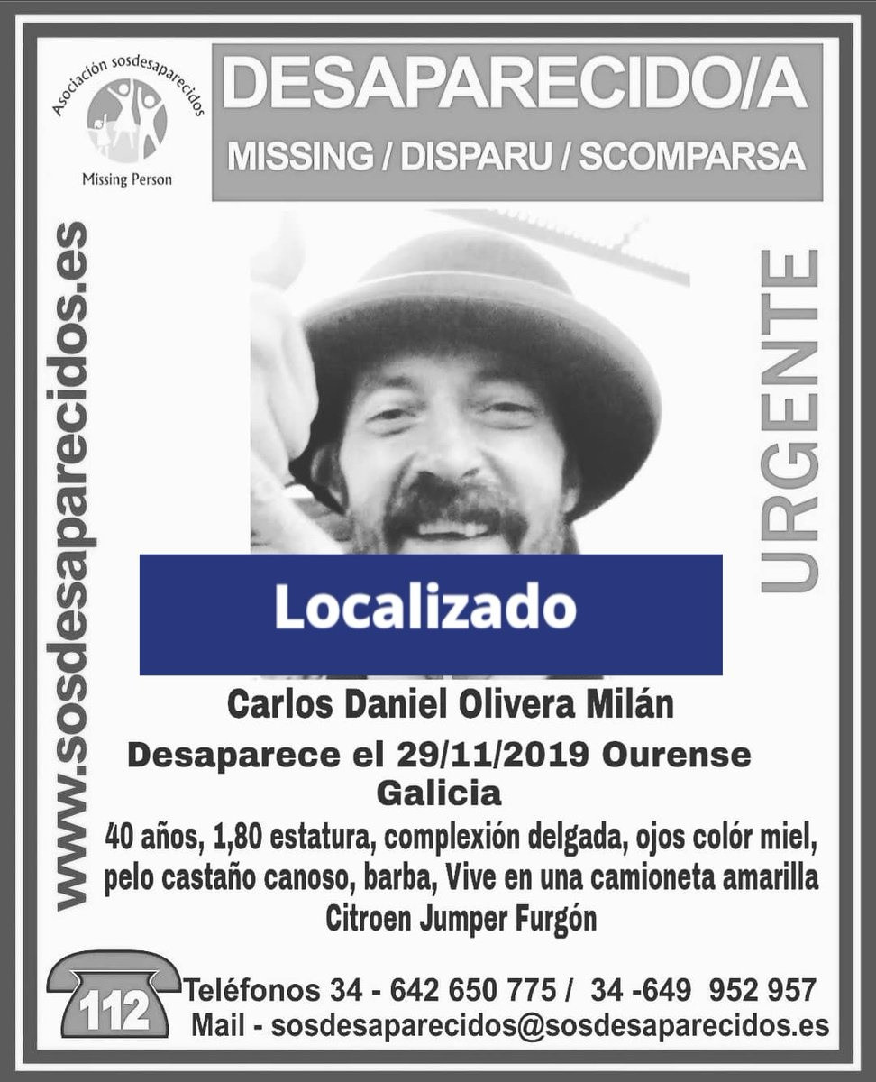 Cartel do aviso de desaparición do home Carlos Daniel Olivera Milán.