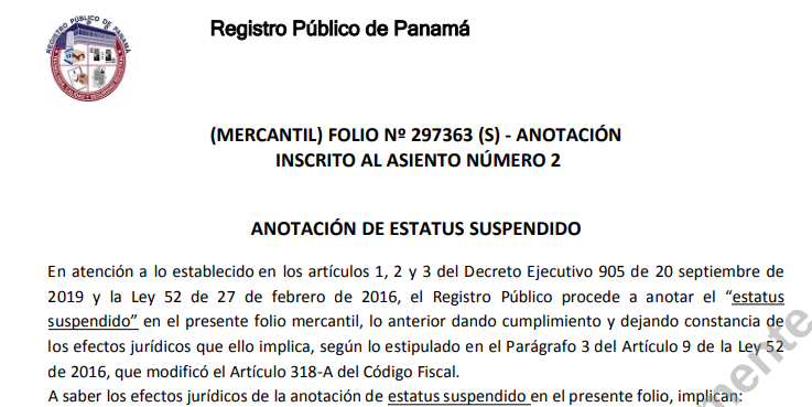 Suspension filial Rodman Panamu00e1