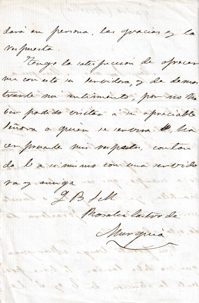 Carta inédita de Rosalía de Castro a José Villaamil e Castro.