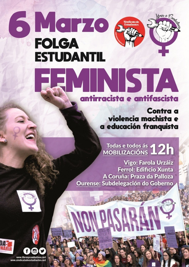 Cartel da folga estudantil feminista do 6 de marzo