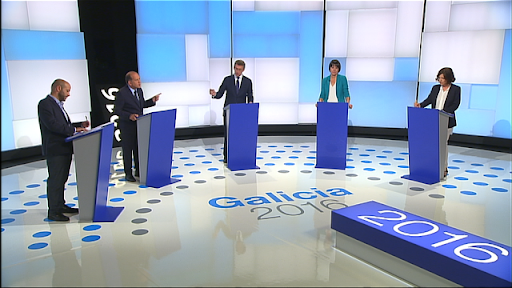 Debate electoral na TVG nas eleccións autonu00f3micas de 2016 nunha imaxe do ente pu00fablico