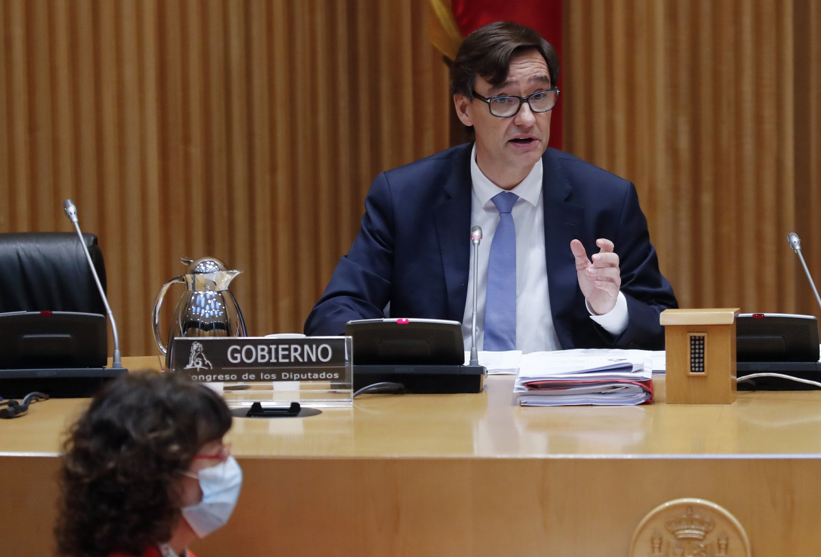O ministro de Sanidade, Salvador Illa, comparece no Congreso por quinta vez consecutiva para dar conta da pandemia de coronavirus. En Madrid (España) ao 23 de abril de 2020.