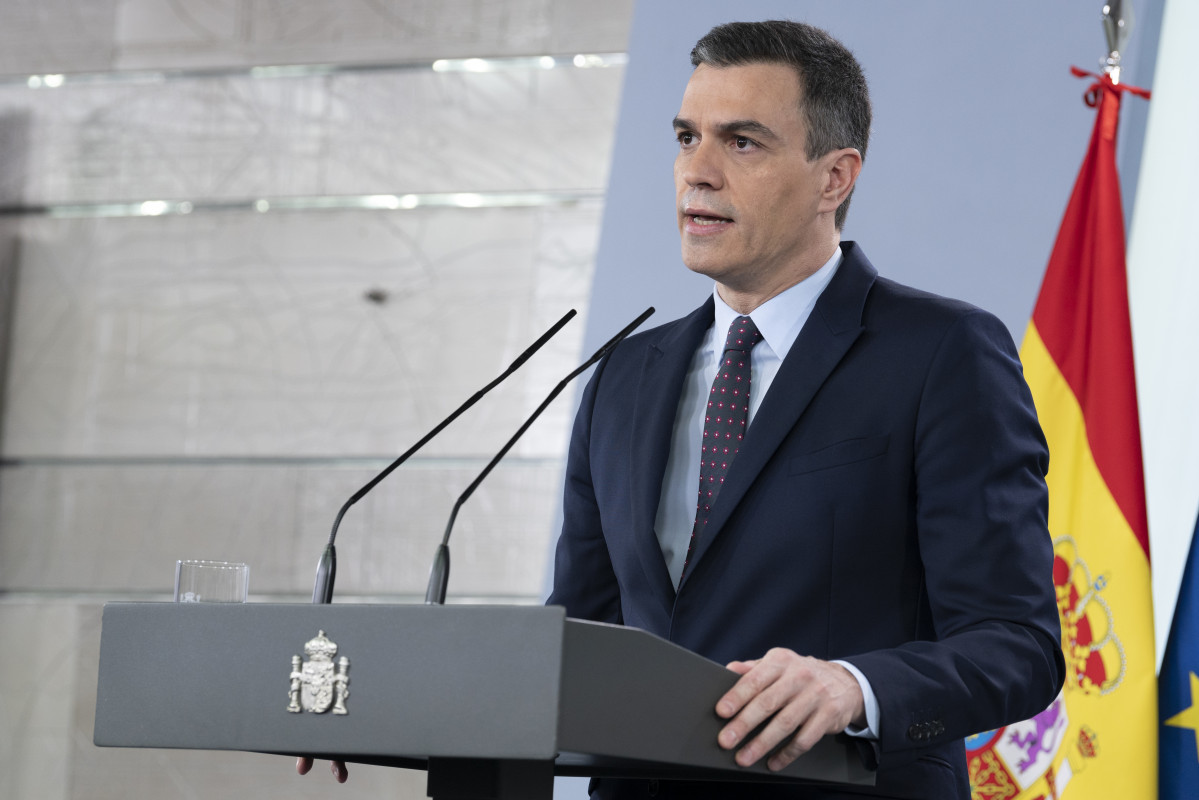 O presidente do Goberno, Pedro Sánchez, durante a comparecencia para informar sobre o Covid-19 onde anunciou que volverá pedir ao Congreso unha nova prórroga do estado de alarma, a che