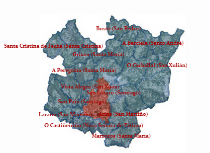 Santiago mapa parroquias