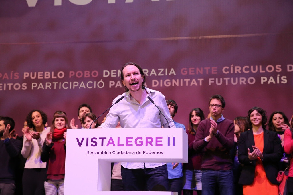 O secretario xeral de Podemos, Pablo Iglesias, durante o Congreso de Vistalegre II en 2017