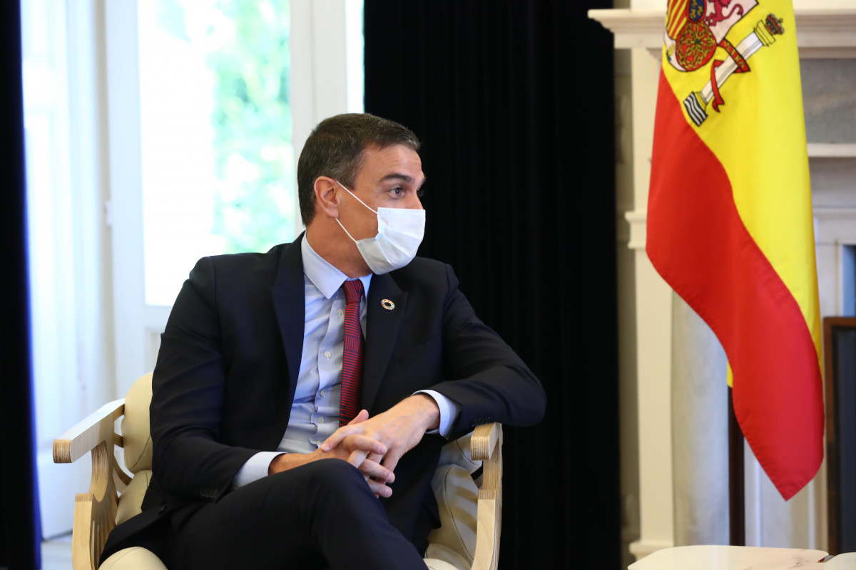 O presidente do Goberno, Pedro Sánchez, durante un encontro co primeiro ministro de Portugal, António Costa, no Palacio de São Bento, en Lisboa (Portugal), ao 6 de xullo de 2020.
