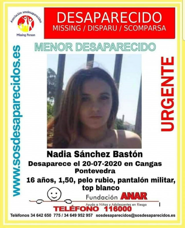Buscan a Nadia Sánchez Bastón, desaparecida en Cangas o 20 de xullo de 2020