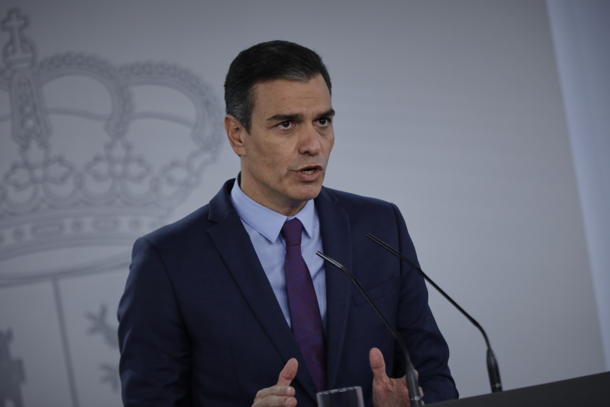 O presidente do Goberno, Pedro Sánchez, ofrece a última rolda de prensa  posterior á reunión do Consello de Ministros e antes das vacacións, en Moncloa, en Madrid (España), ao 4 de agosto de 2020