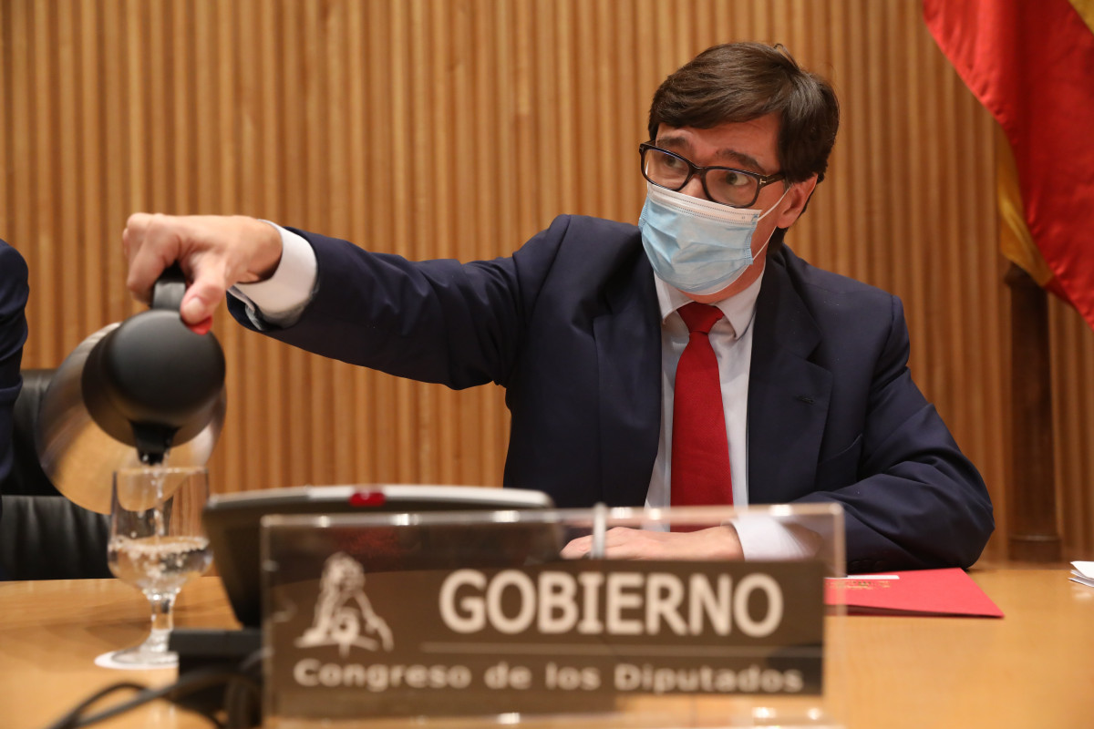 O ministro de Sanidade, Salvador Illa, durante a Comisión de Sanidade e Consumo do Congreso dos Deputados, en Madrid, (España), ao 8 de outubro de 2020.