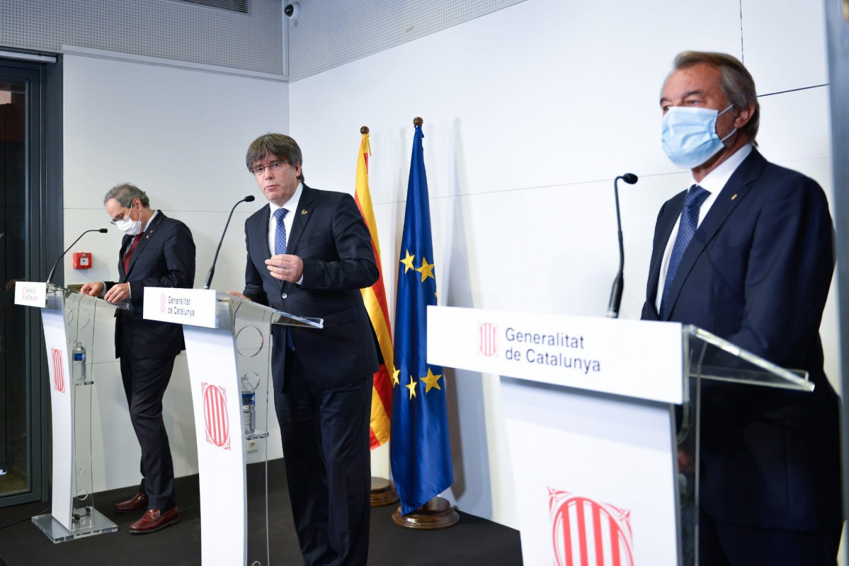 Os expresidentes da Generealitat Artur Mas, Carles Puigdemont e Quim Torra en Perpignan (Francia)