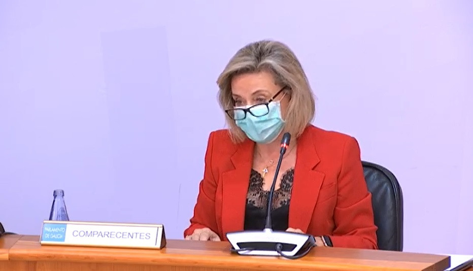 A conselleira delegada de DomusVi en España, Xosefina Fernández, na súa comparecencia da comisión para a reactivación social e económica do Parlamento de Galicia.