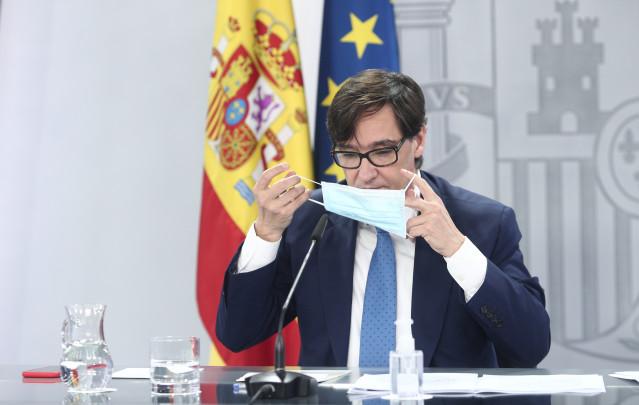 O ministro de Sanidade, Salvador Illa, comparece en rolda de prensa para actualizar información sobre a estratexia de vacinación, en Moncloa, Madrid (España), ao 27 de novembro de 2020.