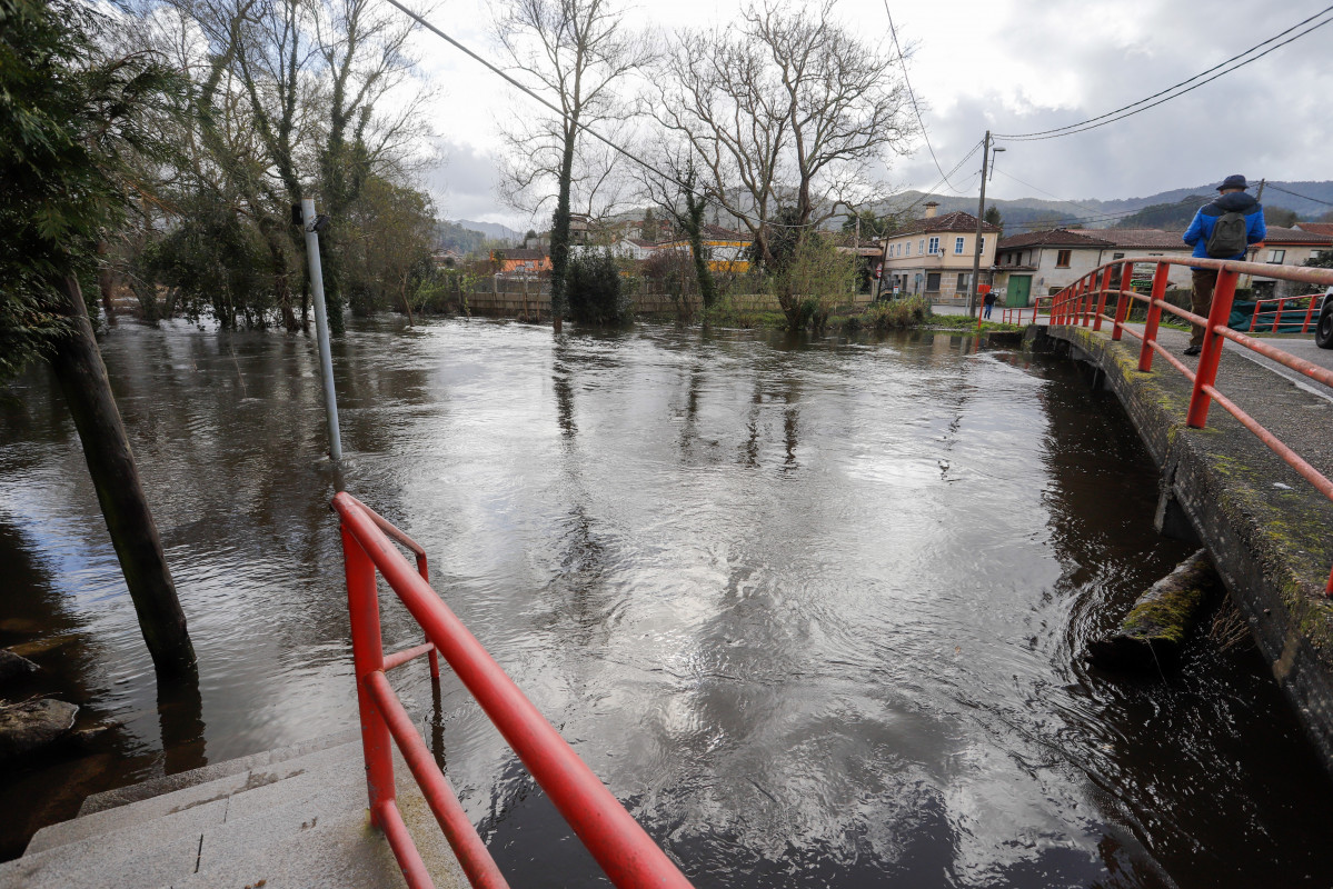 Inundación froito da crecida do Río Miñor ao seu paso por Gondomar, Pontevedra, Galicia (España), ao 18 de febreiro de 2021. O Río Miñor  rexistrou un 