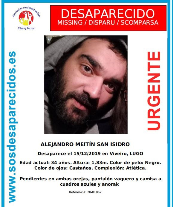 Cartel do desaparecido Alejandro Meitín de Viveiro (Lugo).
