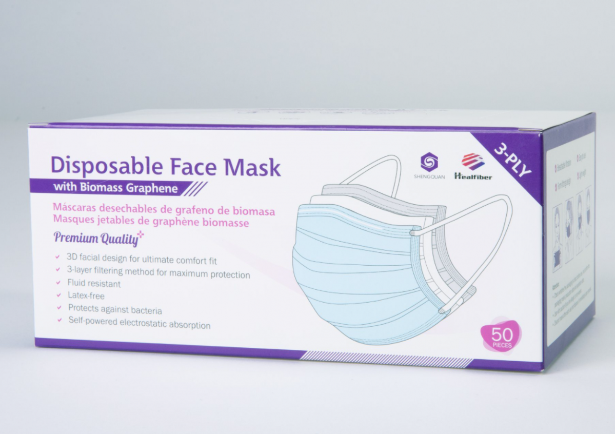 Caixa de máscaras quirurgicas con grafeno de Shengquan para o mercado espau00f1ol ás que fai referencia o comunicado da Axencia do Medicamento