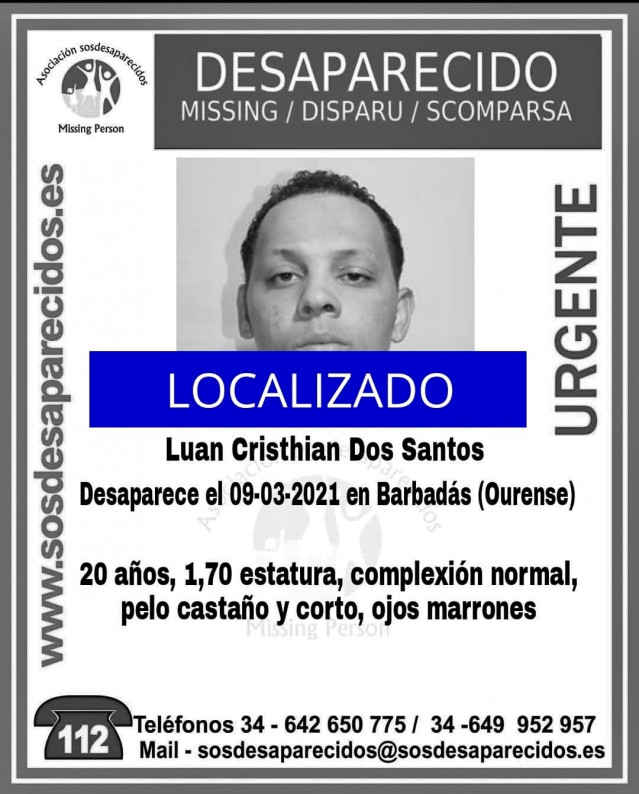 Desactivada a alerta de desaparición de Luan Christian dous Santos.
