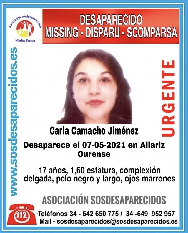 Carla Camacho Jiménez, menor de 17 anos desaparecida en Allariz (Ourense)
