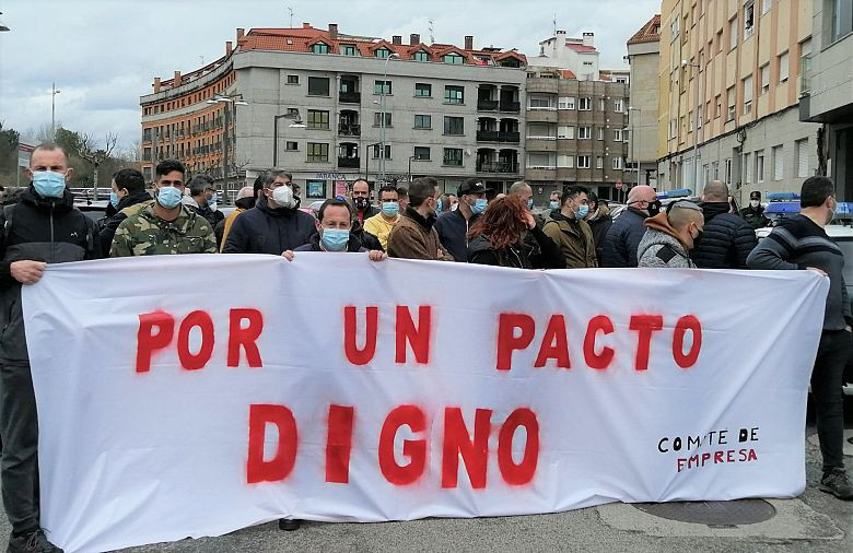 Unha protesta de traballadores de Frigolouro en 2017 nunha foto de CIG