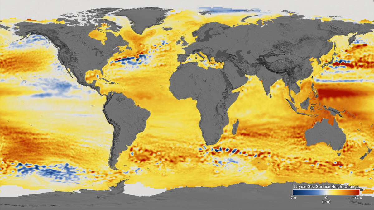 Niveis de subida do mar nun mapa da Nasa