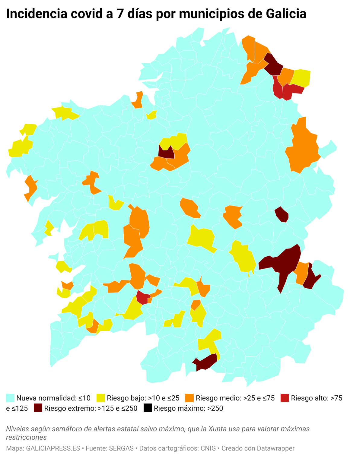 EkX87 incidencia covid a 7 d as por municipios de galicia 