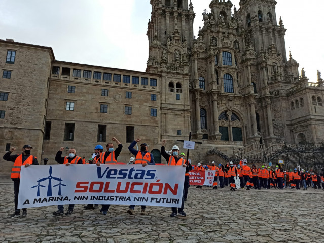 Protesta dos traballadores de Vestas na Praza do Obradoiro, en Santiago