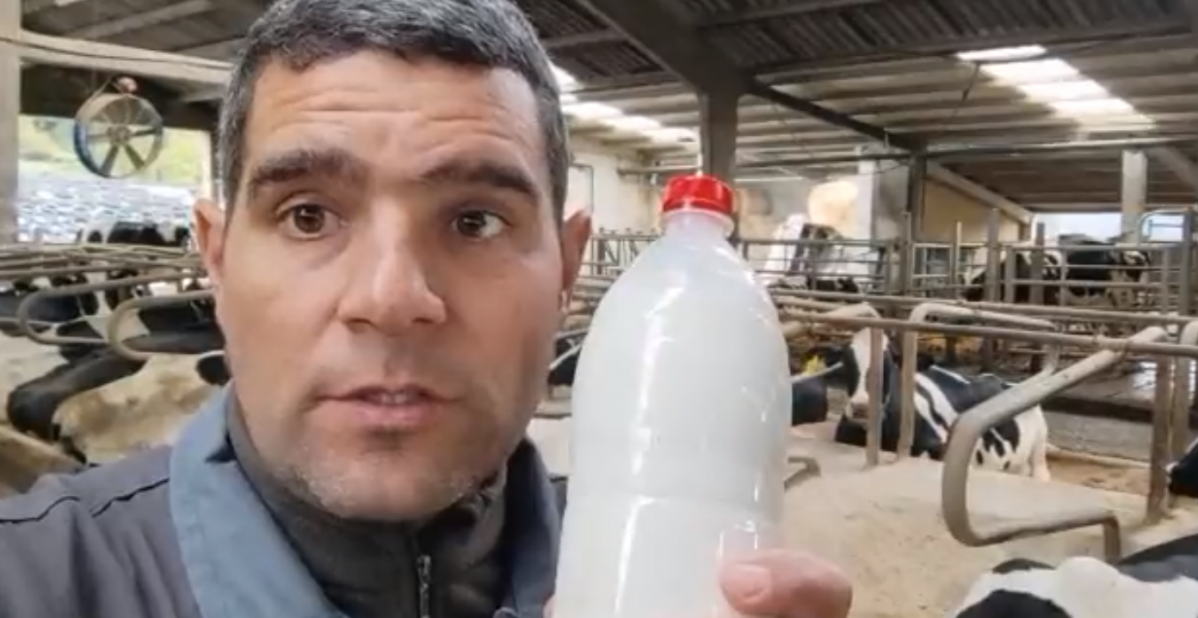 Roberto Lu00f3peixe de Agromuralla na súa granxa de vacas de leite en Lugo