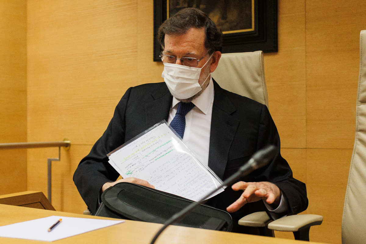 O expresidente do Goberno, Mariano Rajoy, ao comezo da súa comparecencia na comisión que investiga a operación ‘Kitchen’, no Congreso dos Deputados, ao 13 de decembro de 2021, en Mad