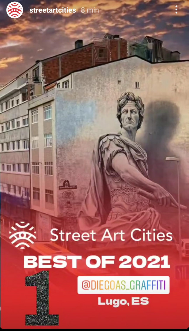 O mural do emperador Julio César que loce nunha parede da Rolda da Muralla en Lugo foi elixido o mellor do mundo de 2021 polo portal Streetartcities.