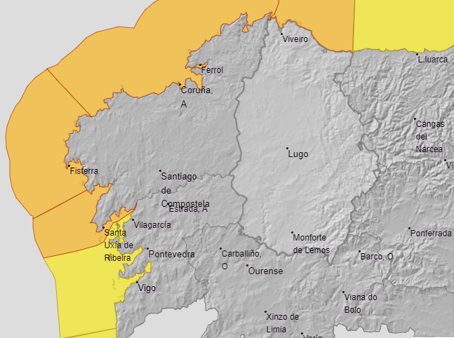 Alertas metereolóxicas de AEMET para a tarde do venres en Galicia