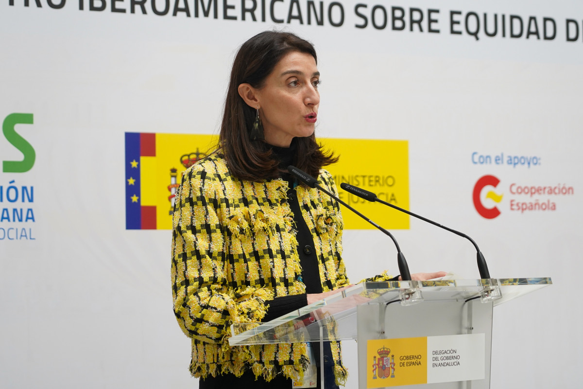 La ministra de Justicia, Pilar Llop  durante la clausura del  IV Encuentro Iberoamericano sobre Equidad de Género y Seguridad Social a 28 de abril del 2022 en Sevilla (Andalucía, España)