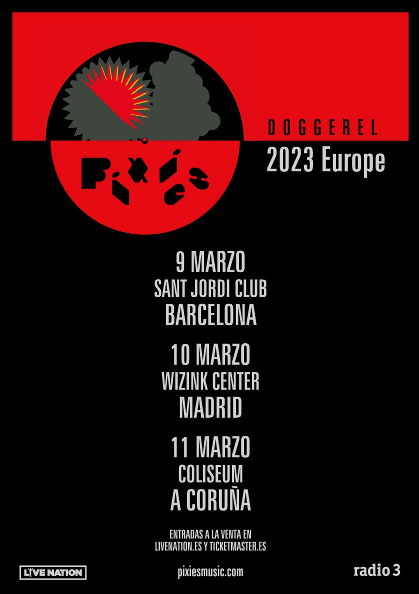 Cartel dos concertos de Pixies en España en marzo de 2023