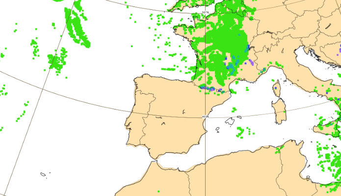 Lluvias previstas en el suer de Europa para la tarde del miu00e9rcoles