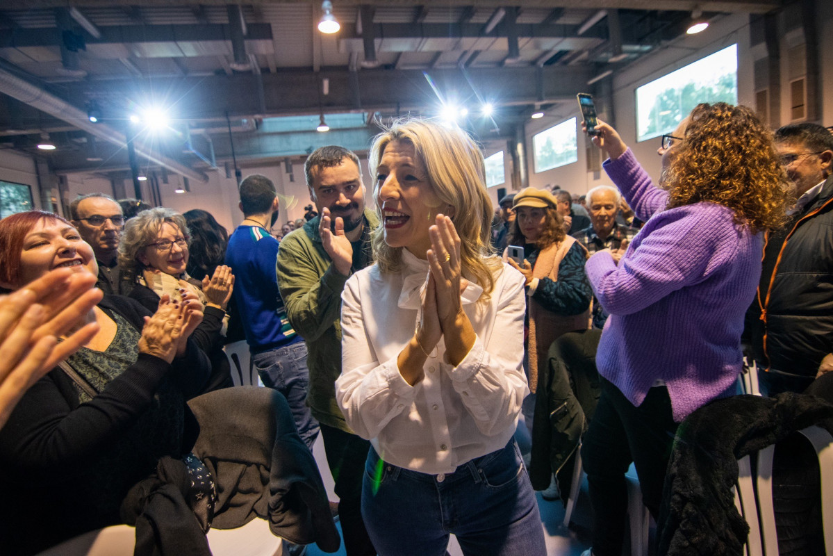 La vicepresidenta segunda del Gobierno, ministra y líder de Sumar, Yolanda Díaz, en el acto de escucha en Tarragona.