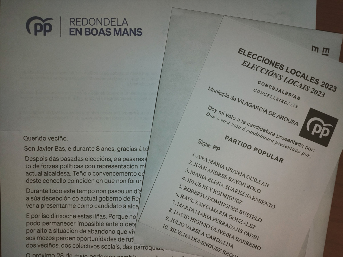 Error en el buzoneo de propaganda electoral del PP de Redondela, al distribuirse papeletas de la candidatura 'popular' de Vilagarcía de Arousa.