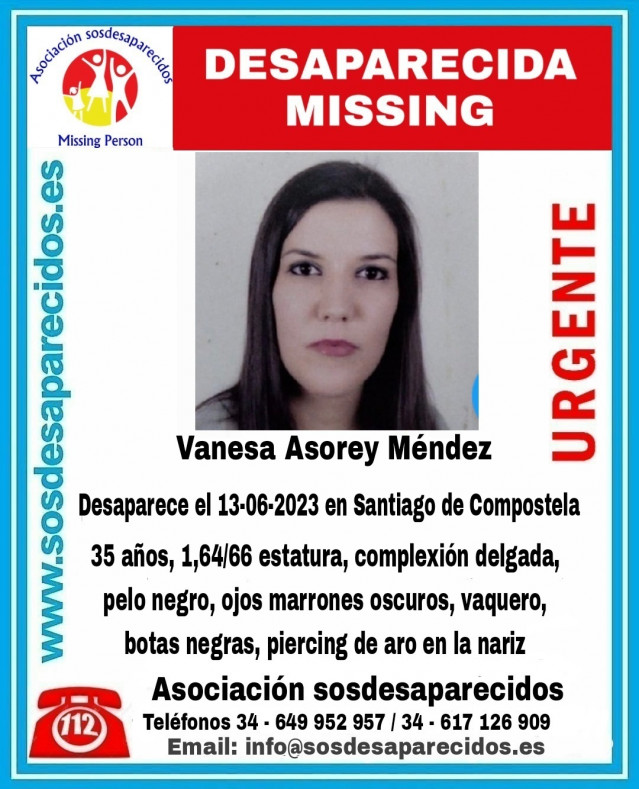 Vanesa Asorey Méndez, mujer de 35 años desaparecida en Santiago de Compostela.