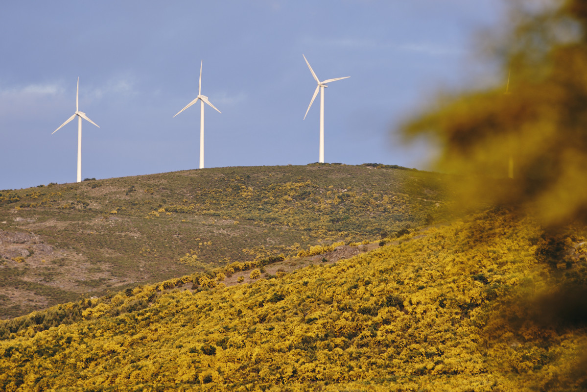 Archivo - Aerogeneradores en el parque eólico de Serra do Larouco, a 31 de mayo de 2023, en Esgos, Ourense, Galicia (España). El mercado transaccional en el sector de las energías renovables en Esp