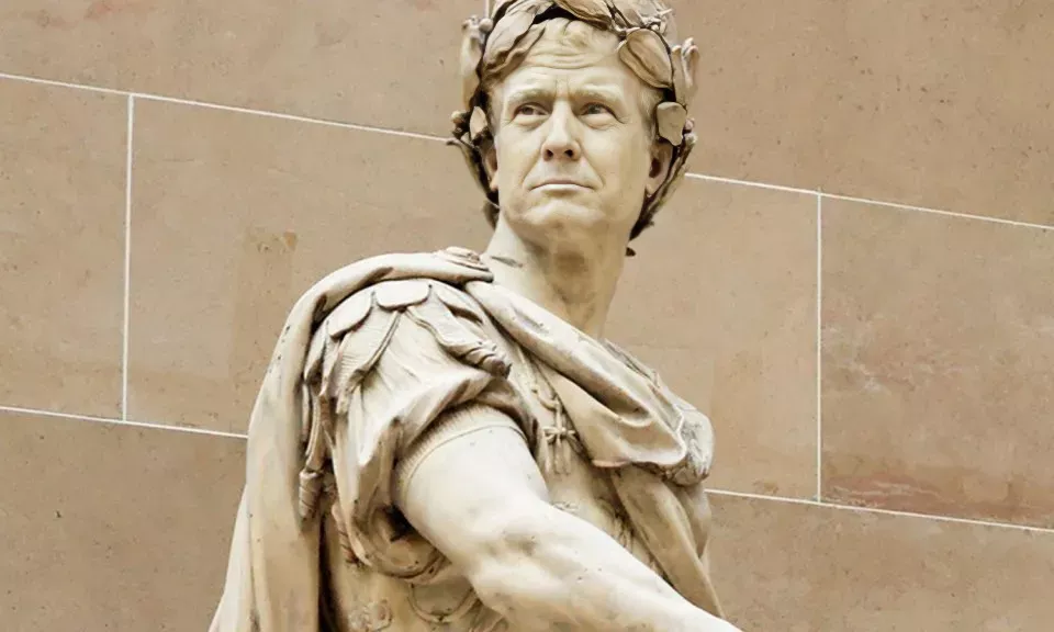 Imagen creada con IA mezclando una estatua del dictador romano Julio Cesar con el rostro de Donald Trump