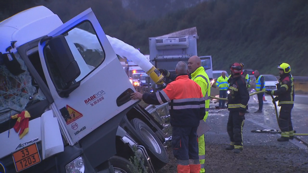 Accidente en la AP9 entre dos camiones a la altura de Pontevedra en una imagen de CRTVG