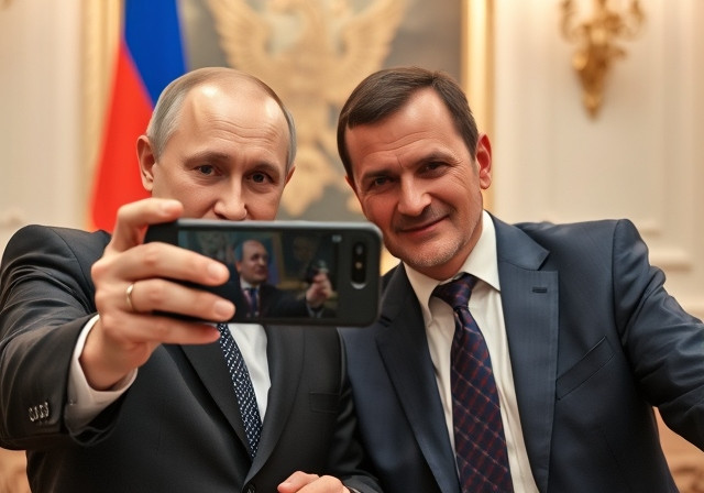 Putin y Gerogescu haciu00e9ndose en un selfi en una imagen creada con inteligencia artificial