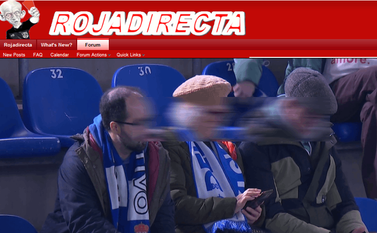 Fotomontaje con la web del foro de Rojadirecta con enalces al partido del Deportivo ayer