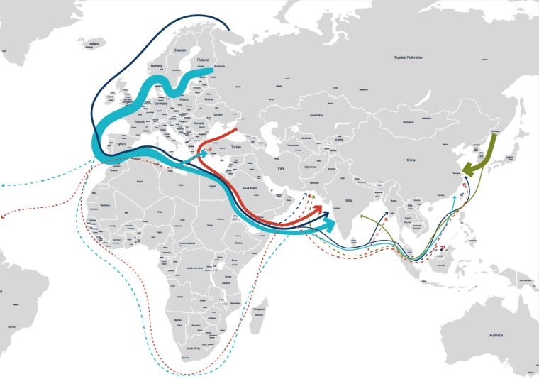 Rutas de las exportaciones rusas de petru00f3leo por mar en un mapa de KSE